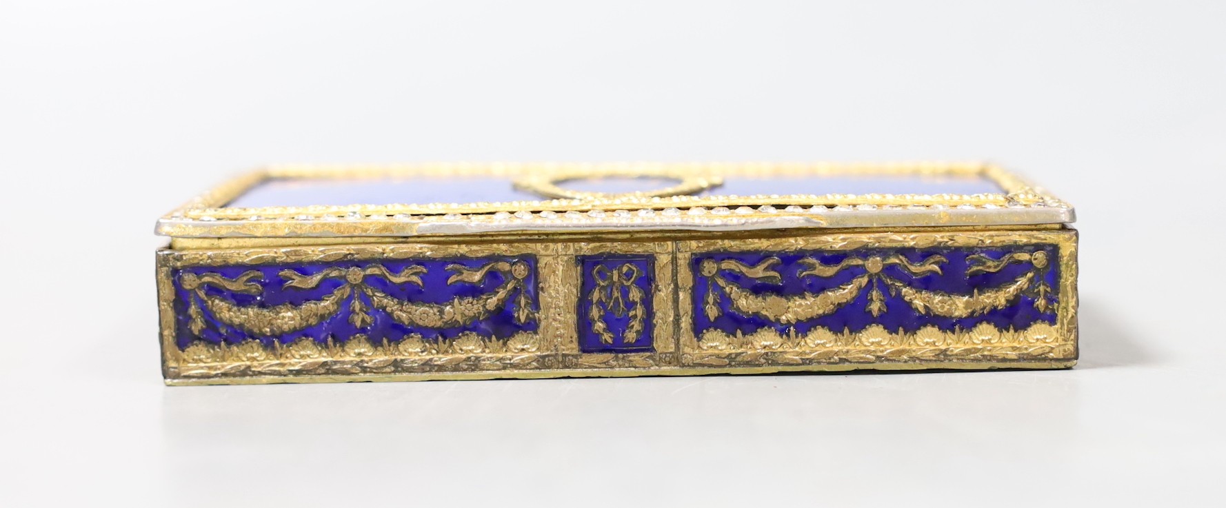 A gilt metal and blue enamel snuff box